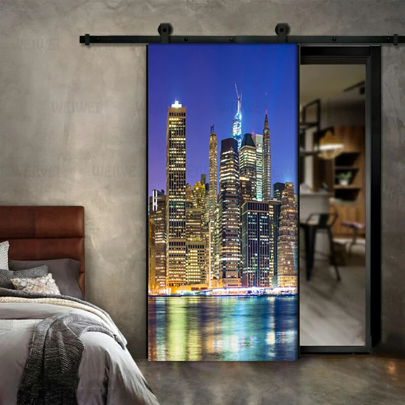 

PVC Self-Adhesive Waterproof Door Wall Sticker Beautiful City Night View Wallpaper 3D Door Mural Living Room Study Home Decor