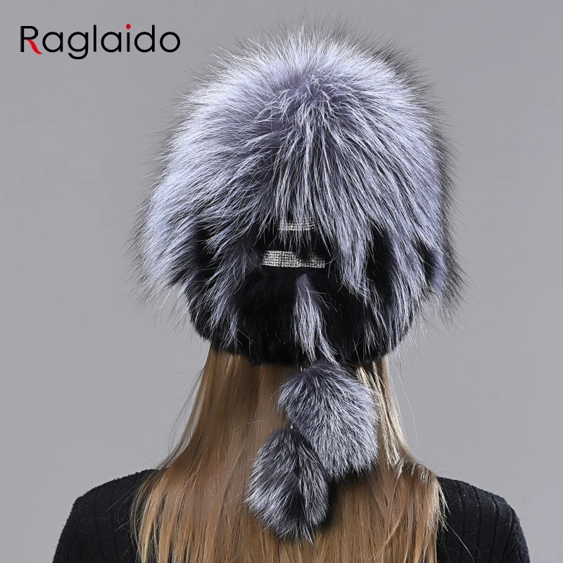 Зимние теплые шапки для женщин skullies модные из натурального меха норки помпон