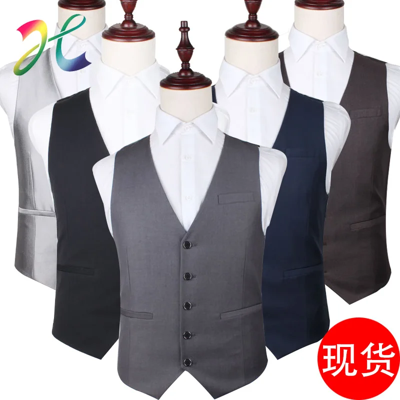 

2021 Men's Business Slim Fit Suit Vest V-neck Solid Color Vest