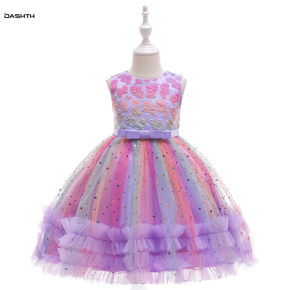 

OASHTH Children's clothing new children's dress star sequin princess dress gauze embroidered fluffy show dress