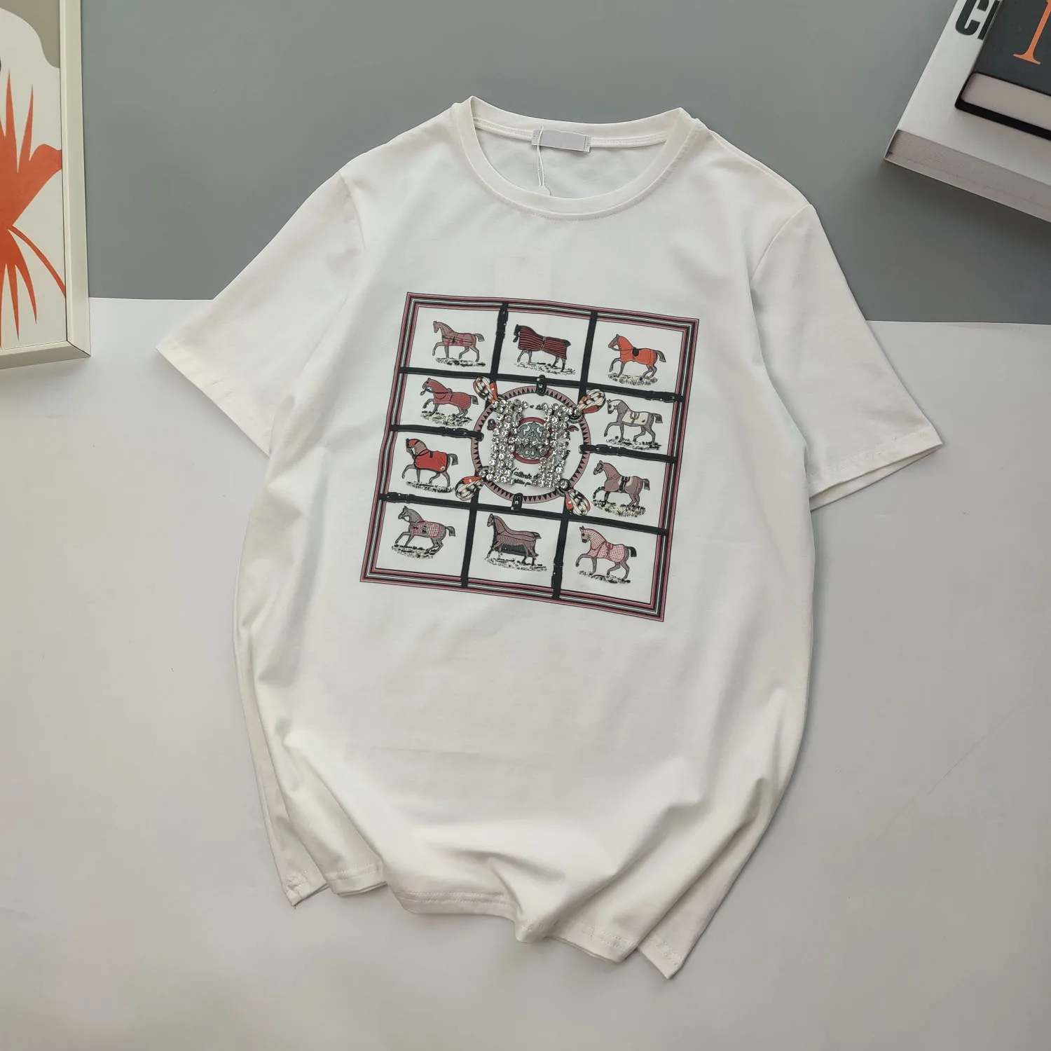 Женская Повседневная футболка с круглым вырезом шахматная надписью и логотипом H