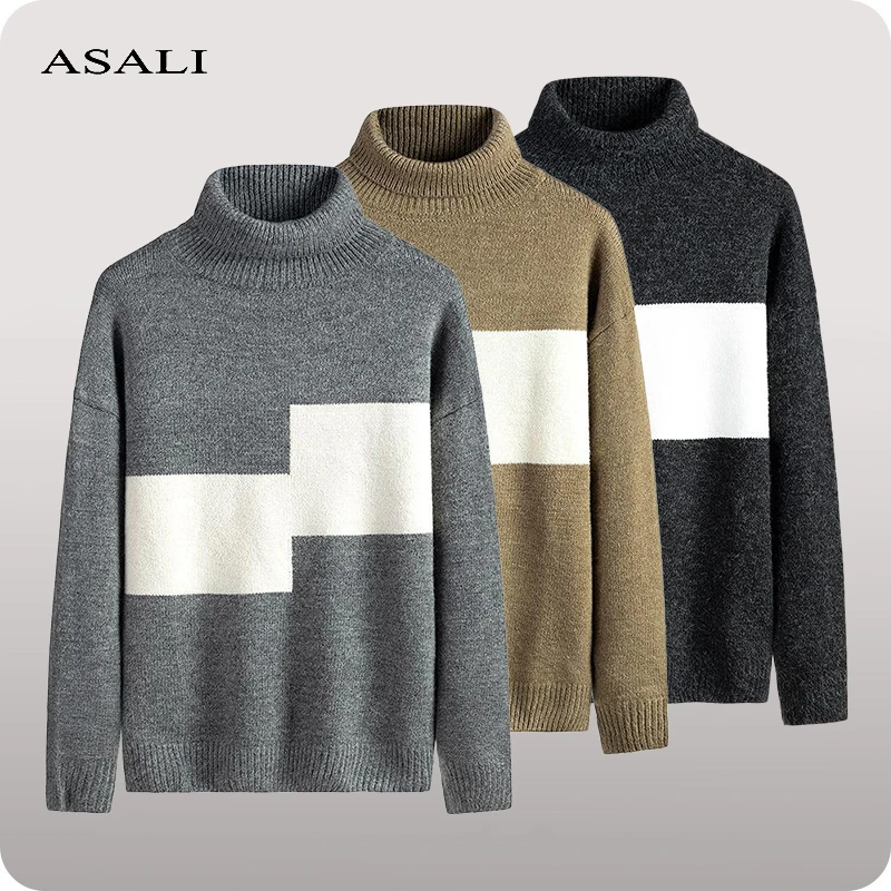 

Winter Turtleneck Warm Sweater Mens Pullovers Patchwork Knittted Sweater Men Coat 2021 New Casual Men's Slim Sweater Sportswear