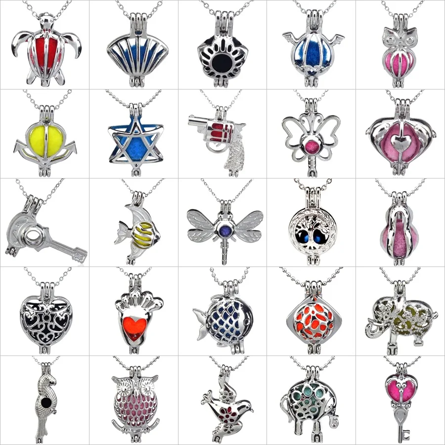 Смешанные бусины жемчужная клетка кулон 18 ''стальная цепочка аромат эфирное