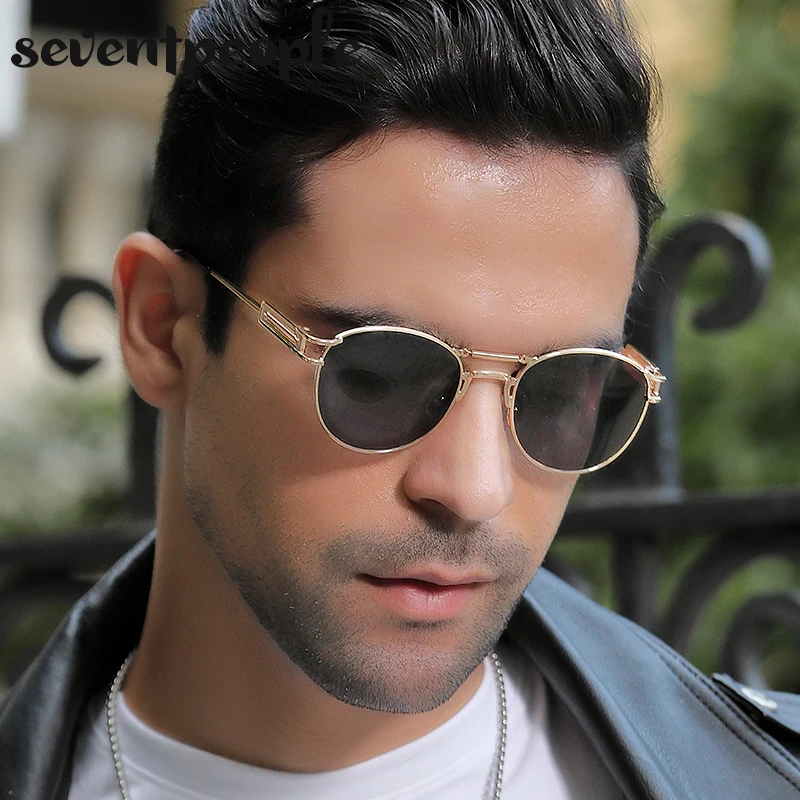 

Classic Vintage Round Sunglasses Men 2021 Luxury Brand Fashion Retro Metal Punk Sun Glasses for Women Gothic Steampunk Eyewear