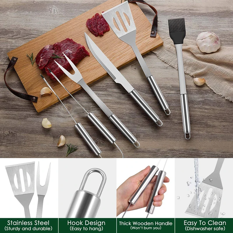 

BBQ Grill Tools Set, 18-Piece, Stainless Steel Grilling Accessories Kit for Camping, Kitchen