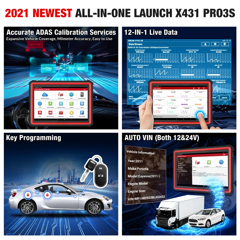 Диагностические инструменты LAUNCH X431 PRO3S + V2.0 HDIII для дизельных и автомобильных