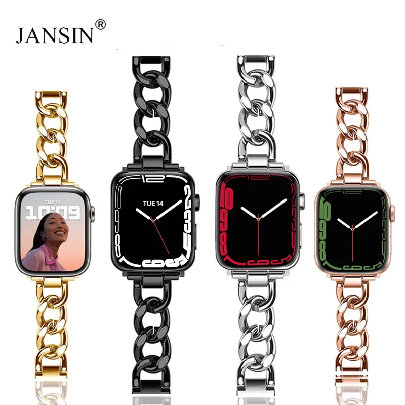 

Chain Link Metal Strap For Apple Watch band 44mm 45mm 41mm 40mm Stainless Steel Bracelet Correa For Apple Watch 42mm 38mm SE 7 6