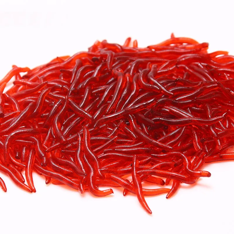 

50pcs/lot Soft Lure Fishing Simulation Earthworm red Worms Artificial Fishing Lure Tackle Lifelike Fishy Smell Lures