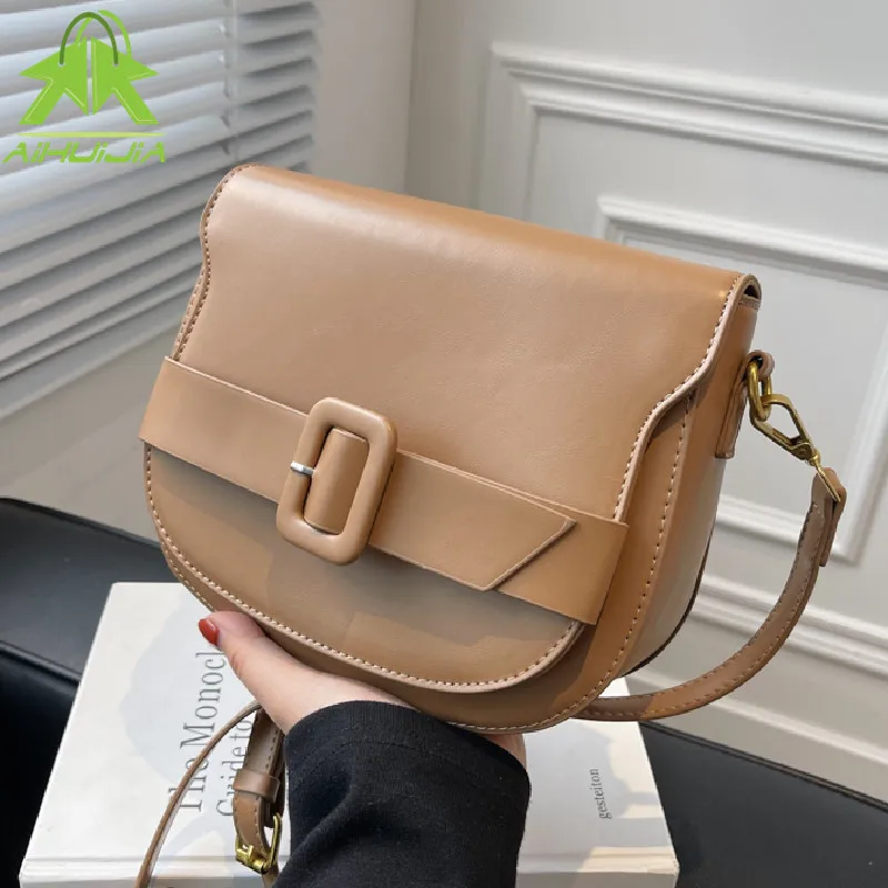 

Luxury Solid Color Crossbody Bag for Women Fashion Semicircle Saddle Bags Soft Pu Leather Shoulder Bags Designer Ladies Handbag