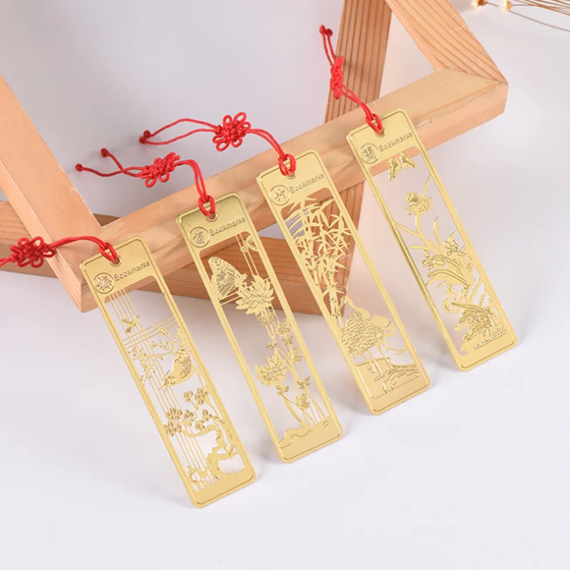

2pc Kawaii Bamboo Chrysanthemum Bookmark Cute Pendant Metal Pattern Book Mark Page Folder Office School Supplies Stationery