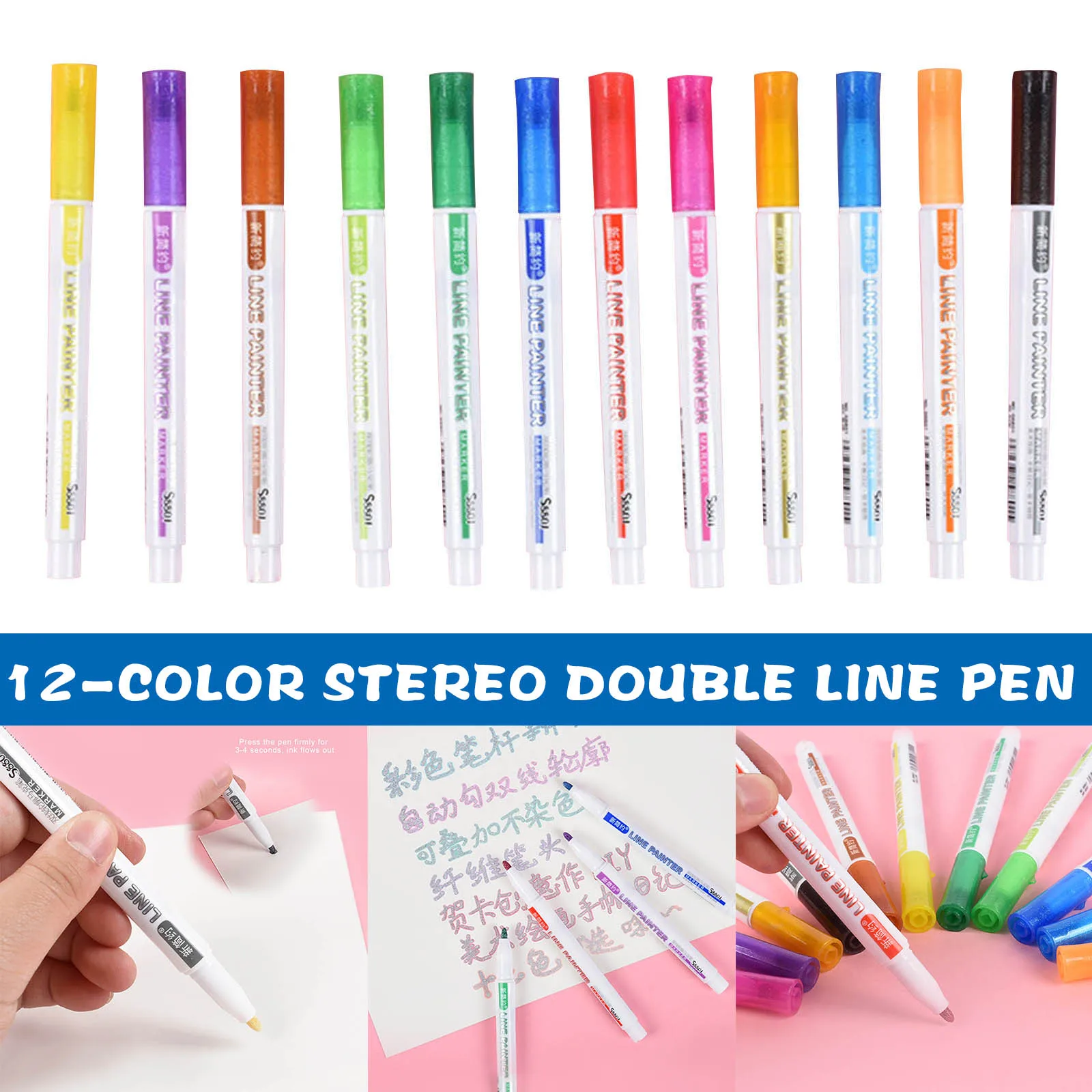 

12 Colors Pens Double Line Outline Glitter Color Fluorescent Marker Metal Color Pen Handwriting Pen for Drawing Doodling