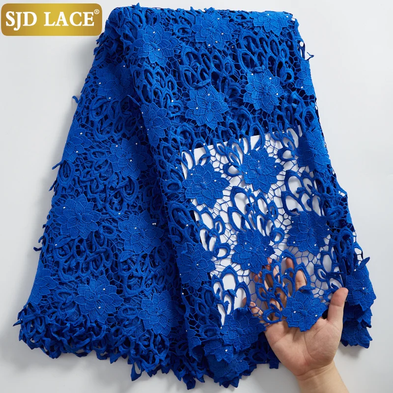 

SJD LACE Pure White African Lace Fabric With Stones Hole Guipure Cord Laces High Quality Water Soluble For Nigerian WeddingA2297