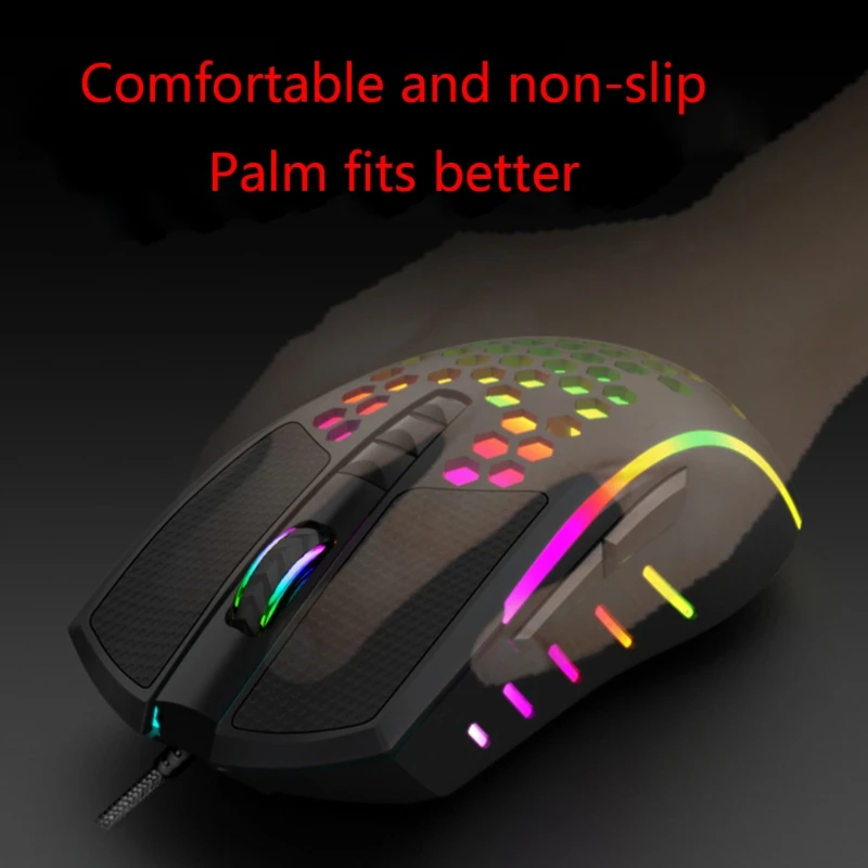 

8 Keys Colorful RGB Light Weight Wired Mouse Hollow-out Honeycomb Shell Gaming Mouce Mice 6 DPI Adjustable