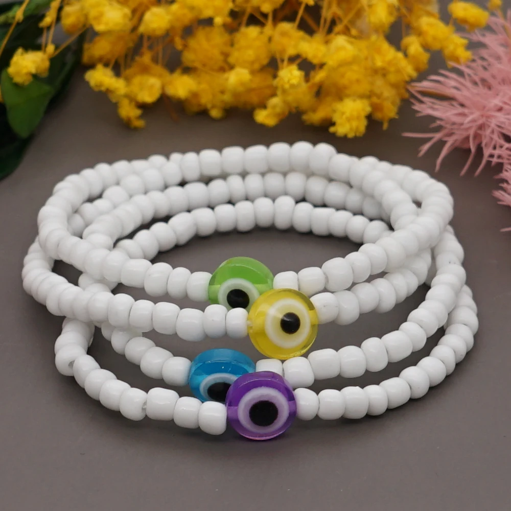 

Easter Turkish Evil Eye Bracelet White Beaded Bracelets For Women Greek Eye Charm Pulsera 2023 Simple Jewelry Bring Good Luck