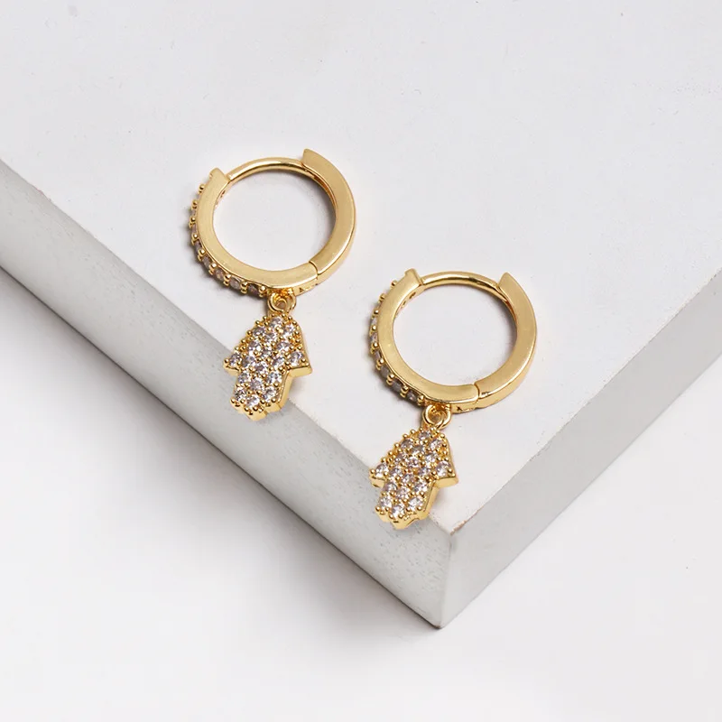 Дизайн CZ Hand Shaped Drop Богемские серьги-подвески этнические эффектные маленькие медные серьги модные золотые ювелирные изделия