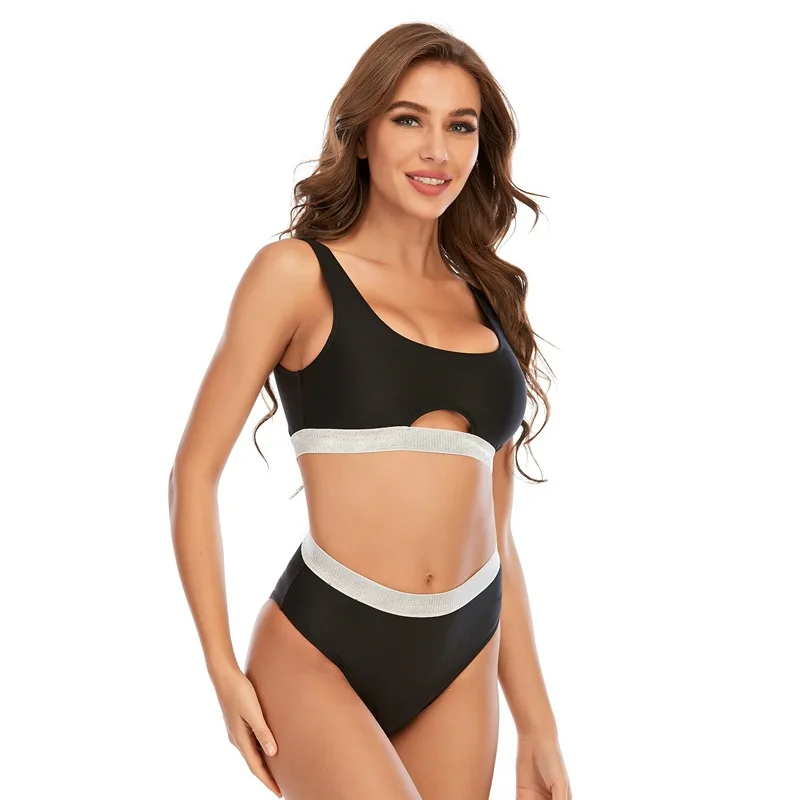

2021 New Solid Color Women's Webbing Swimsuit Triangle Split Beach Bikini