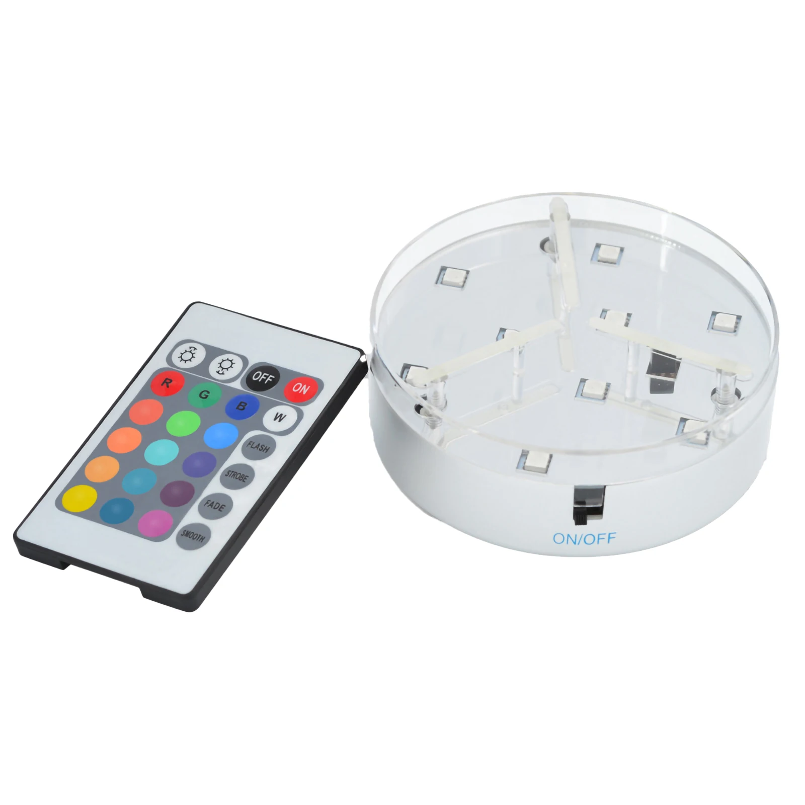 

4 Inch 4 Light Modes Vase Light Battery Operated Round Mirror Surface Light With Remote RGB LED Vase Base Light