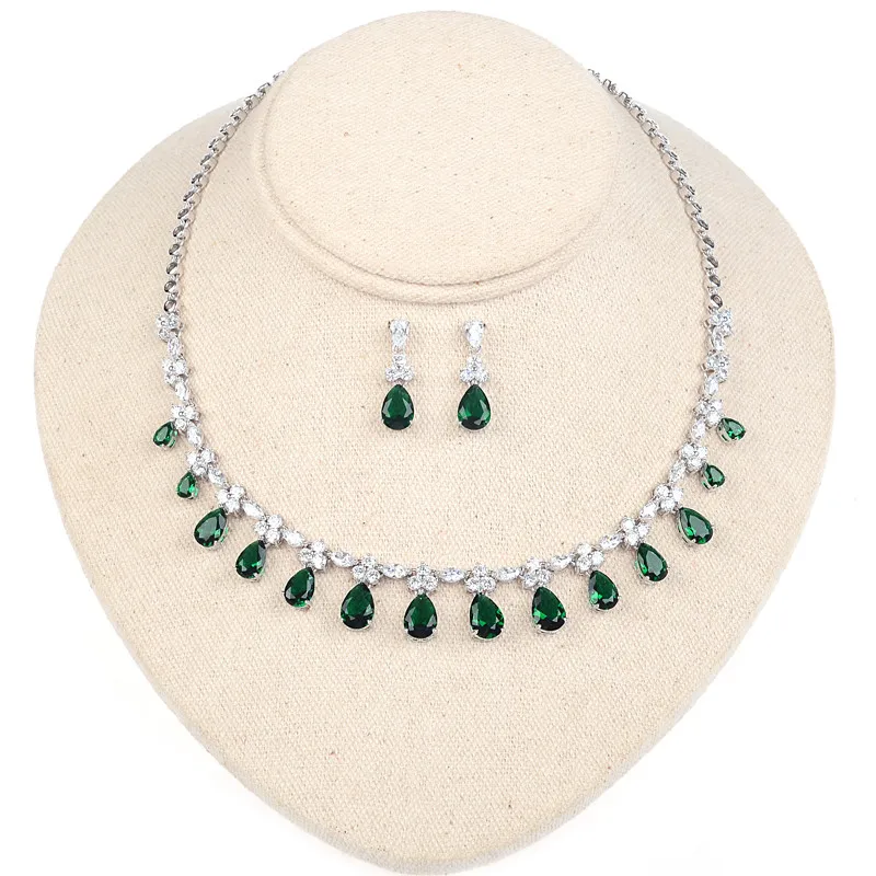 ZAKOL Винтаж Высокое качество кубического циркония Висячие Серьги Ожерелье Набор