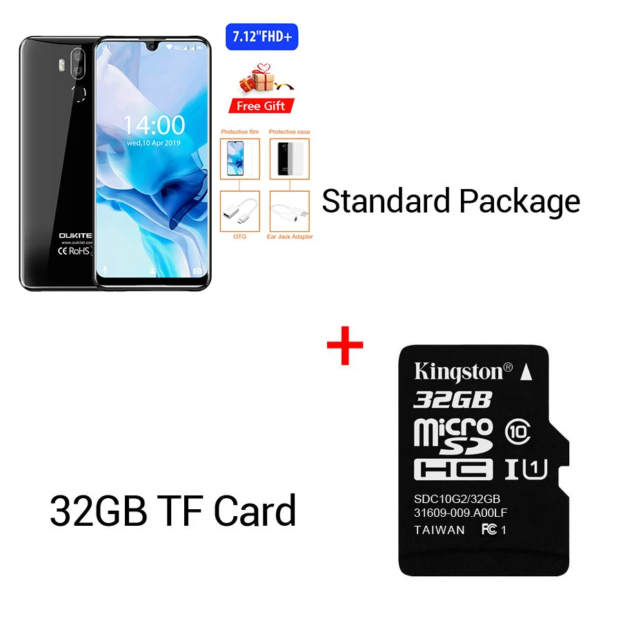 Black N 32GB Card OUKITEL K9 водослива 7,1" FHD+ 1080*2244 16MP+ 2MP/8MP смартфон 4GB 64GB Face ID 6000mAh 5 V/6A Быстрая зарядка OTG Мобильный телефон - Цвет: Black N 32GB Card