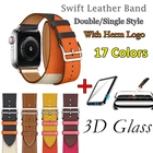 Ремешок из натуральной кожи с логотипом Herm для Apple Watch 6, 5, 4, 3, 2, 1, SE, 44 мм, 40 мм, 42 мм, 38 мм, двойной ремешок для часов, сменный ремешок для iWatch