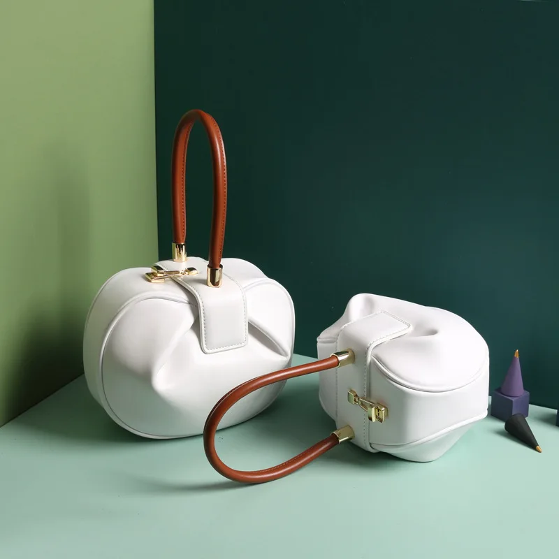 

Women's Genuine Leather Handbag White Shoulder Bag Korean Retro Woman Bags 2021 Dumplings Women's Luxury Bag Famous Brand