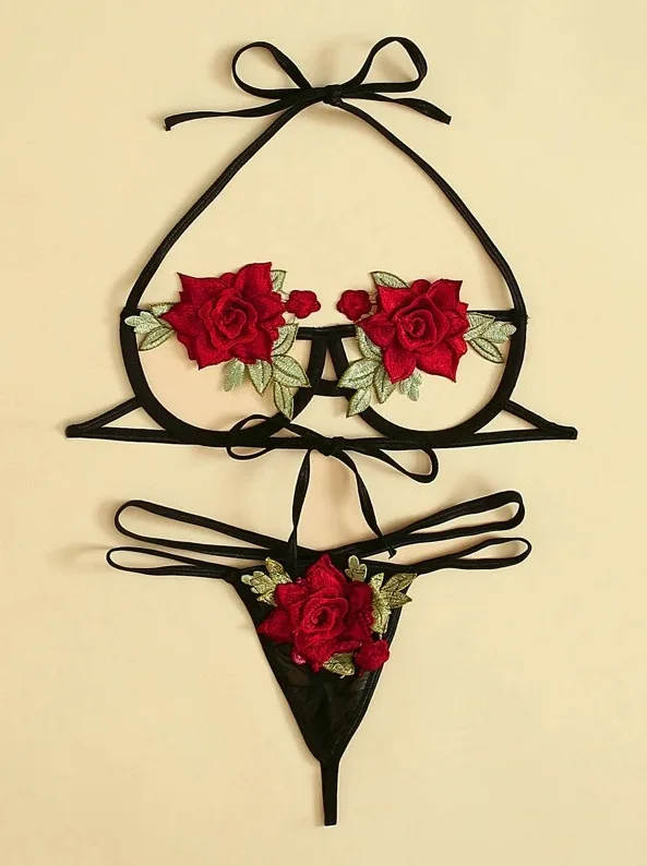 

Sexy flower Bra Set Lenceria Sensual Mujer Women's Hollow Out Underwear Erotic Cut-out Bra Lingerie Sexy G String Garter Set