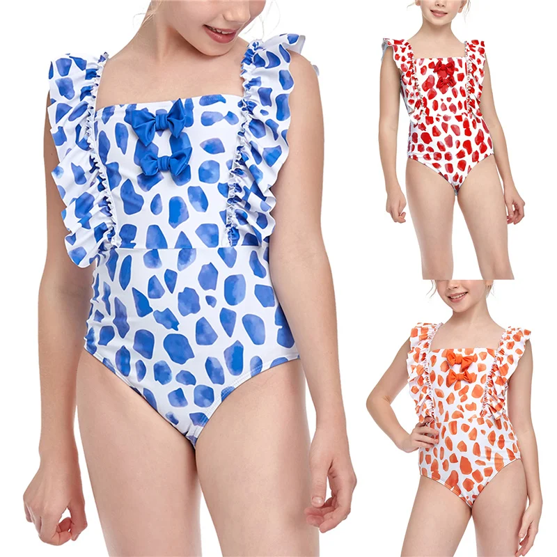 

2021 Meihuida детское цельное платье для девочки с принтом в горошек Купальник с квадратным вырезом и оборками и рукавами-крылышками боди-костюм ...