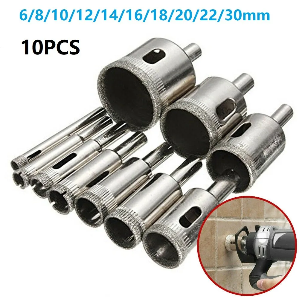

10pcs Diamond Drill Bit Set Hole Saw Glass Ceramic Porcelain Tile Wood Hollow Core Drill Bits Cutting Tool