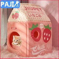 cat house cute washable cat cave cat bed soft sofa tent strawberry banana milk cat lounger cushion pet plush bed cat supplies