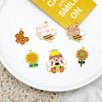 10pcs alloy pendant charm accessory earrings cartoon bee sunflower pendant necklace pendant diy enamel pendant keychain charms