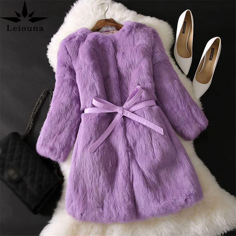 

Женское Свободное пальто Leiouna, Элегантное повседневное теплое пальто из искусственного кролика с поясом, верхняя одежда на осень-зиму