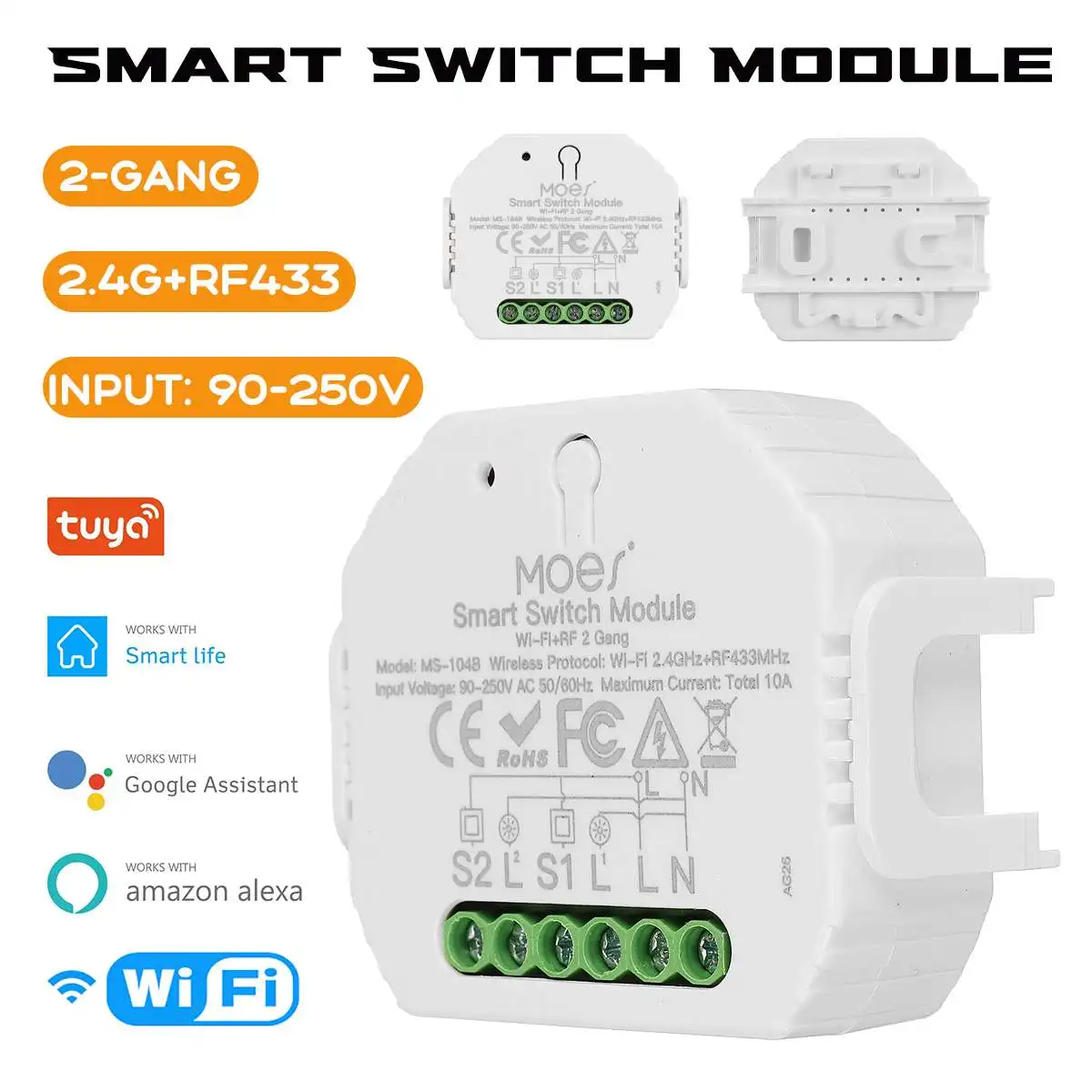 

10A 2 Gang WiFi Smart Switch Module Timer For Alexa Tuya Google Home Automation Modules Wireless Remote Voice Control Switch