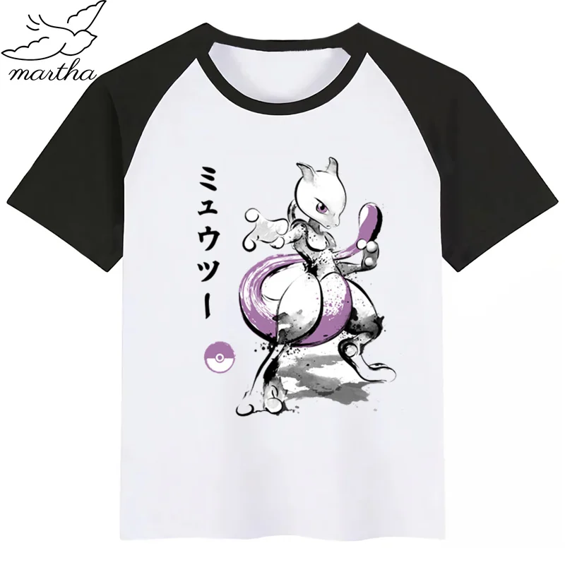 Футболка для мальчиков и девочек с принтом Mewtwo акварельными чернилами Покемон