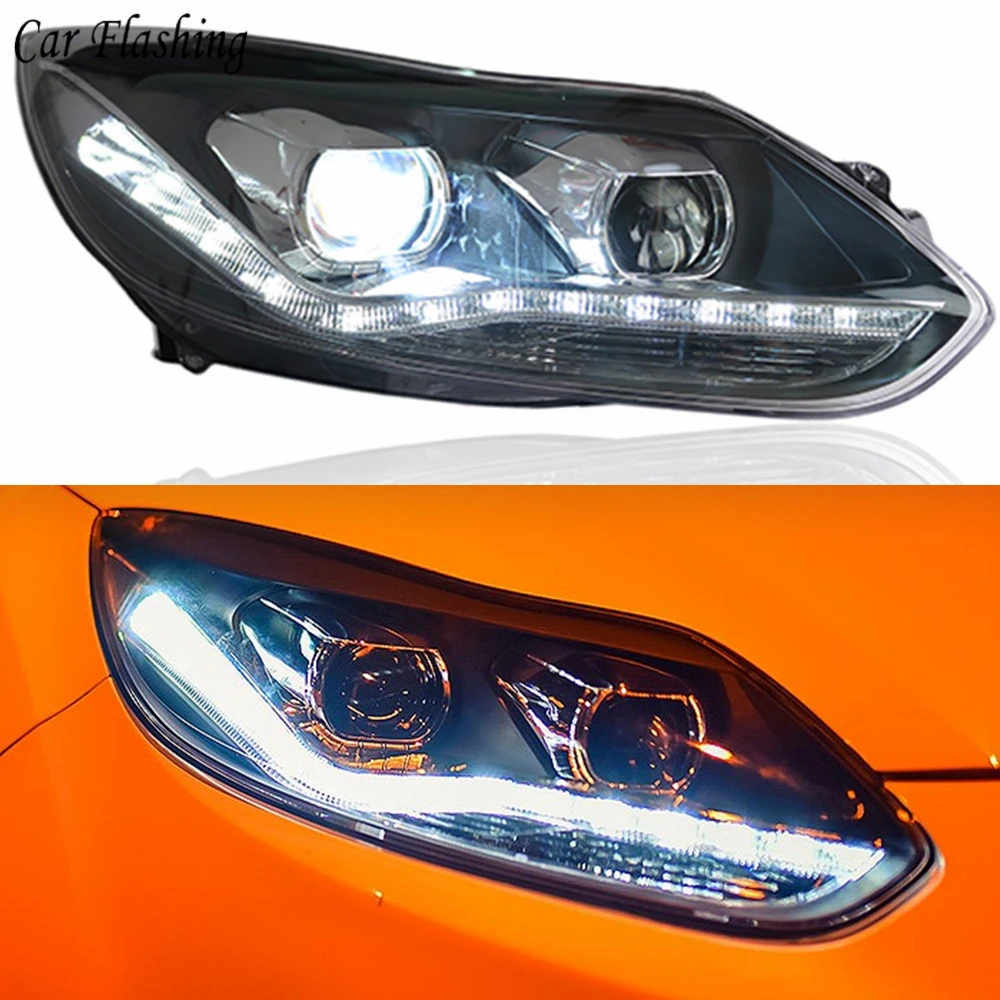 1 пара светодиодный головной лампы для Ford Focus 3 фары 2012 2013 Европа светодиодный направляющий свет drl H7 hid Биксеноновые двойные линзы ближнего света