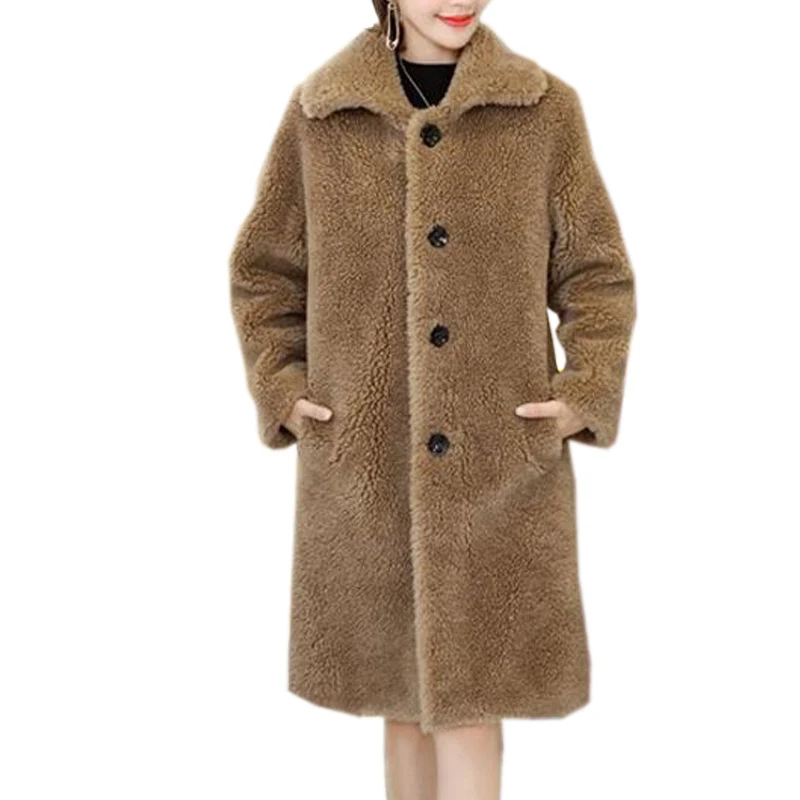 

Brown Faux Fur Coats Jacket Women Casual 2020 Autumn Winter Warm Long Lamb Coat Fashion Female Lapel Outwear Plus Size Coats