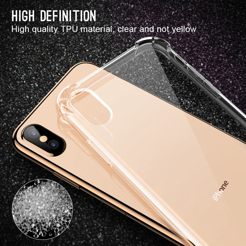 Прозрачный Силикон ТПЭ чехол для телефона iPhone 11 Pro Max X XS XR с предохранительными