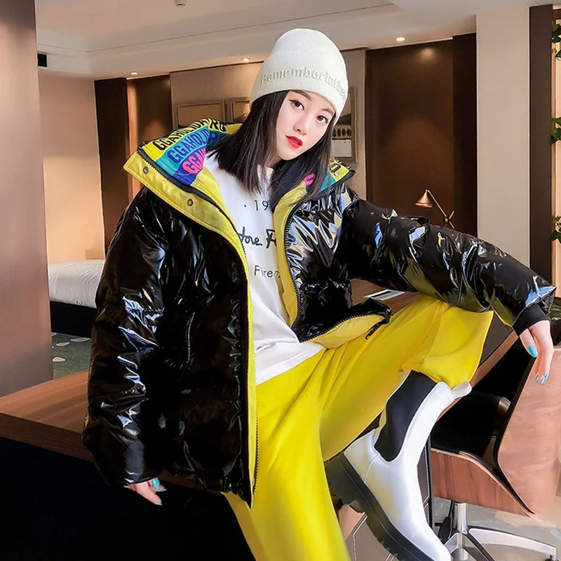 Women's 2021 Fashion New Long Sleeve Stand Collar Puffer Snow Down Bread Coats Female Winter Glossy 90% White Duck Down Jackets