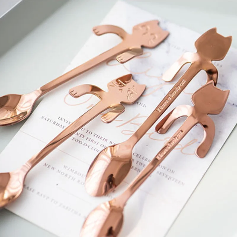 ПК Нержавеющая сталь Кофе & Чай ложка мини юбка пачка с принтом в виде кота ручка