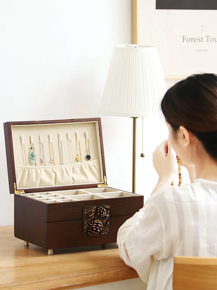 Stud Earrings Necklace Storage Box Jewelry Jewelry Box Large Capacity Simple Finishing Box Wooden Wedding Birthday Gift
