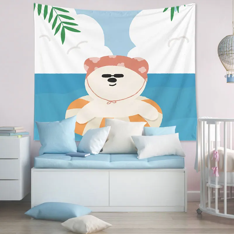 Декоративный гобелен в мультяшном стиле настенный принт с белым медведем