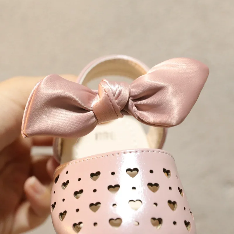 

11.5-15.5cm Brand Cute Bowtie Sandals For Girls,Gold Pink Beige Princess Children Shoes Girls,Cloed Toe Toddler Pu Leather Shoes