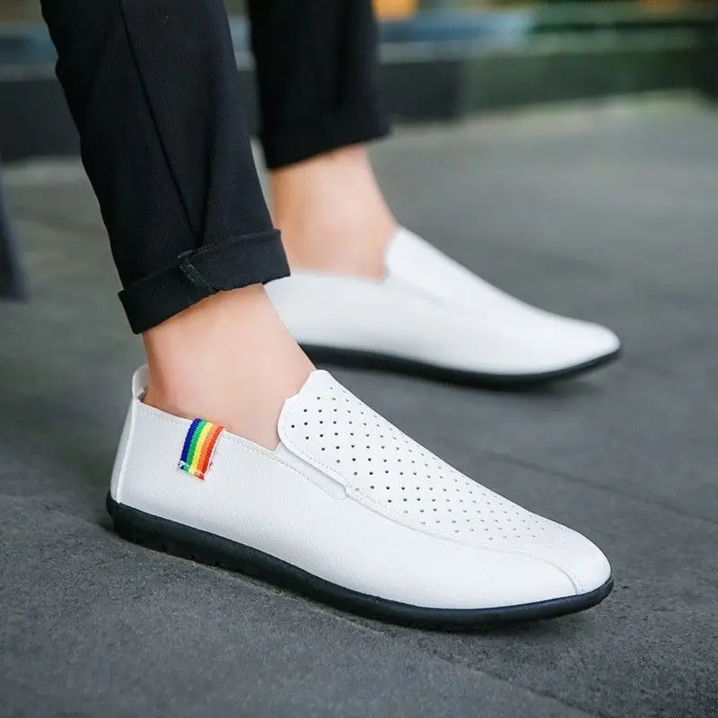 white Высококачественная Мужская обувь для вождения; новые мужские Нескользящие дышащие повседневные туфли; прогулочная обувь; обувь на плоской подошве; Мужская обувь; zapatos de hombre - Цвет: white