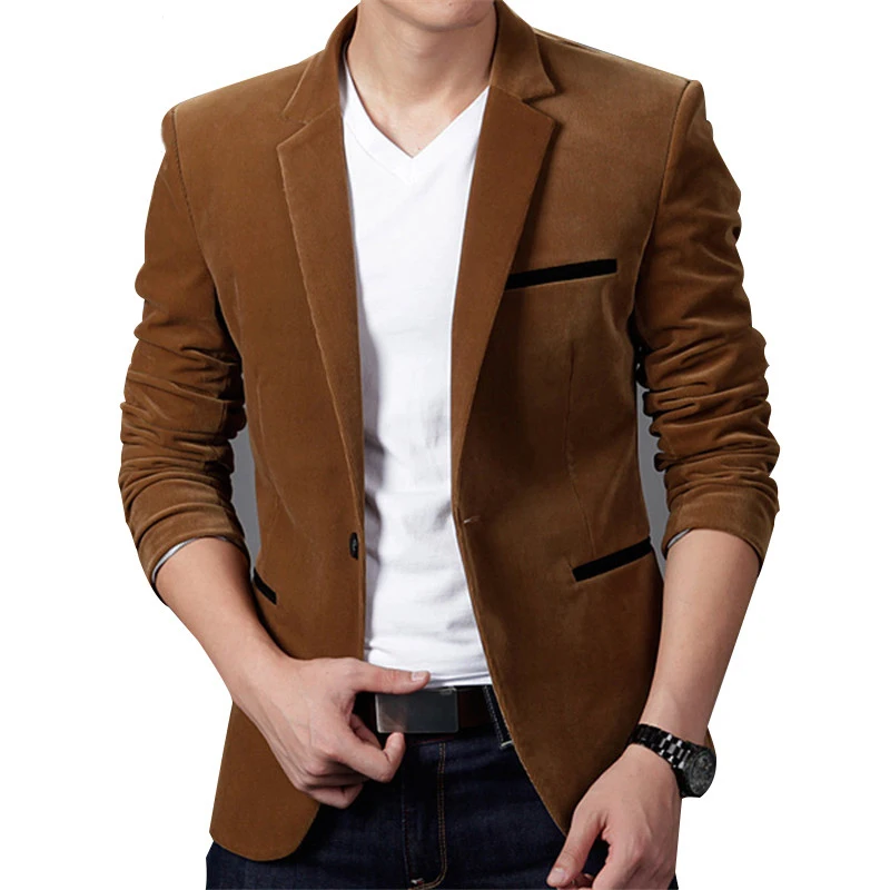 High Quality Corduroy Luxury Blazer Men Casual Slim Fit Suit Jacket blazer masculino Spring Autumn Blazers Plus Size 3XL | Мужская