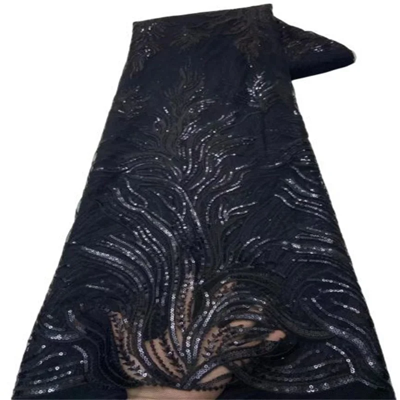 

Latest Royal Blue African Sequins Lace Fabric French Mesh Laces High Quality 2022 Black Nigerian Lace Fabric For Party Sew