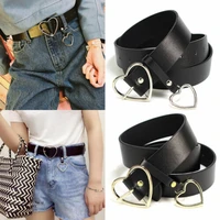 female fashion round buckle waist belt metal buckle casual pu leather belt clothes accessories for women heart ring decorative