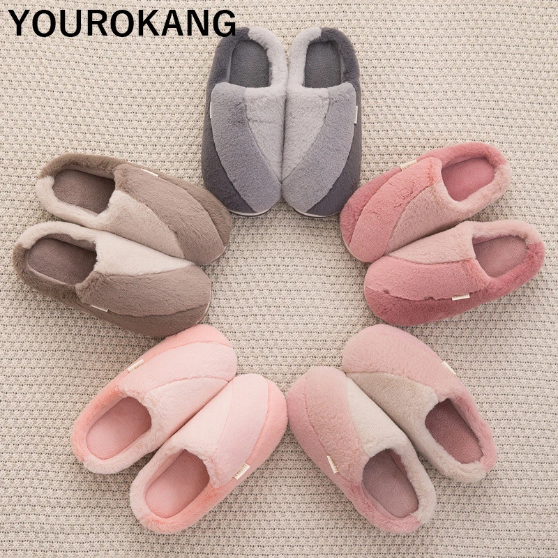 Women Home Slippers Winter Warm Plush Indoor Bedroom Floor Shoes Soft Cotton Slippers Furry Couple Flip Flops 2019 Hot Sale