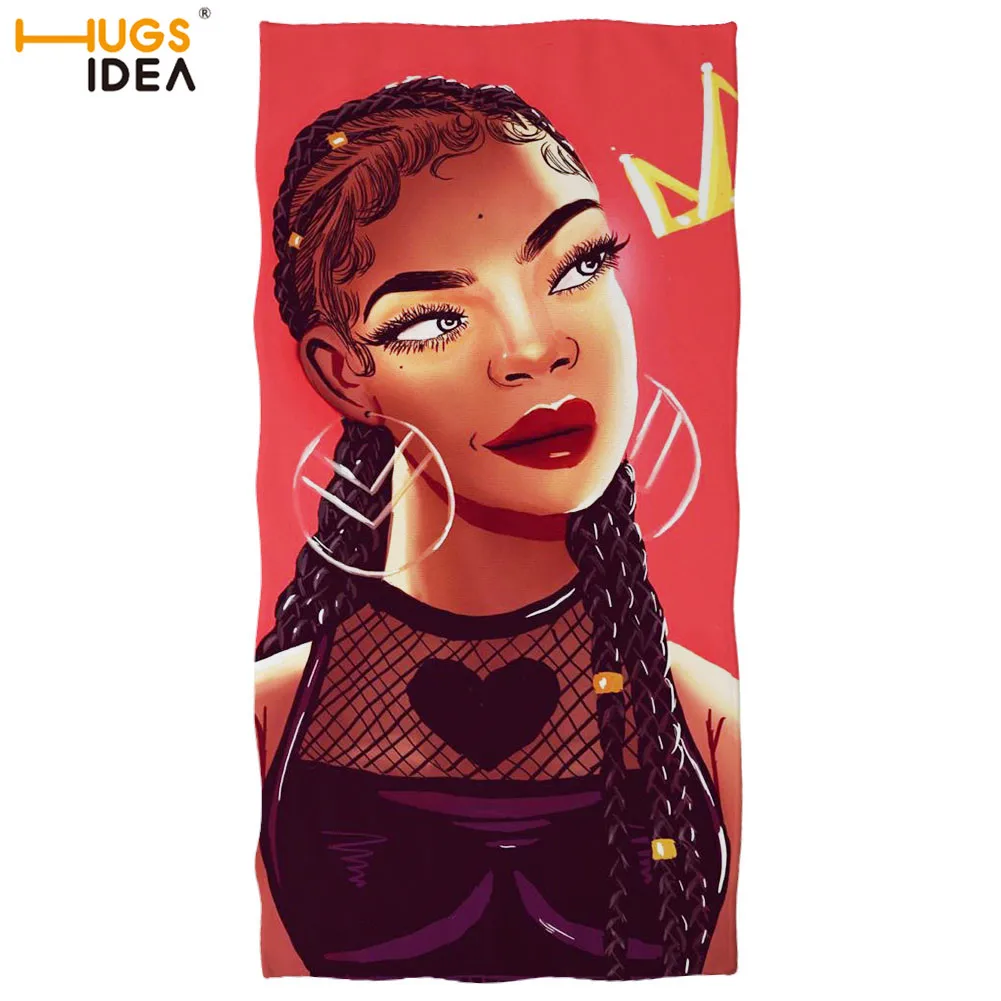 Художественное черное пляжное полотенце HUGSIDEA с принтом афродевушки/банное для