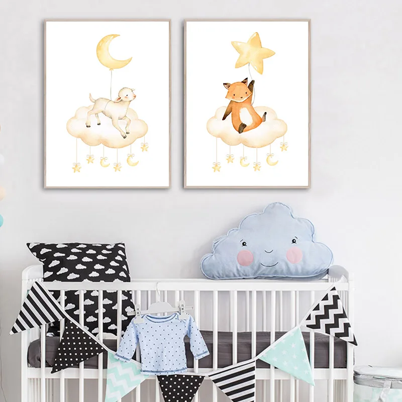 Овечка лиса посадка мультфильм животные детская настенная Картина на холсте