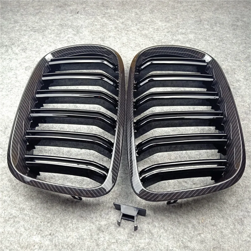 

One Pair 2007-2013 X5 E70 X6 E71 Carbon Fiber Look Double Slat Front Kidney Grill Bumper Grille For BMW X5 X6 Front Mesh Grill