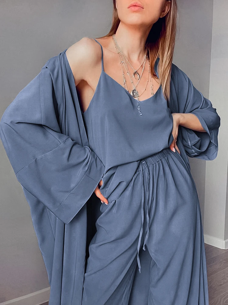 

Womens Pijama Batwing Sleeves Robes Woman Autumn Suit Pajama Sets Casual Women's Nightwear Trouser Suits With Camisole Nightgown